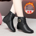 Shoes Autumn Winter Leather Ankle Boots Fleece Lined Thick Sole Chunky Heel Mom Fashion Warm Cotton Shoes For Middle Aged Ladies