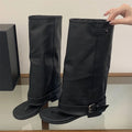 Women's Thong Toe Knee High Fold Over Cuff Buckle Strap Flat Heel Boots Y2K Streetwear Casual Daily Party Footwear Drop Shipping