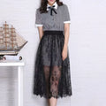 Fashion Transparent Sexy Lace Mesh Skirt Elegant Lace Long Tulle Skirt 2 Length Elastic High Waist Womens Skirt Ladies