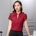 Women Shirt Chiffon Tops Short Sleeve Elegant Ladies Formal Office Lady Blouse