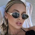 Retro punk Sun Protection Sunglasses Vintage New Women's Metal Oval Sun Glasses Ladies Classic Eyewear UV400 Gafas De Sol