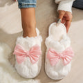 Korean Purple Silk Bowknot Home Cotton Shoes 2026 Winter Thicken Warm Long Plush Indoor Slippers Women's Light Anti Slip Slides
