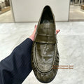 Loafers Flats Olive Green Wrinkled Leather Loafers Slip On Low Heel Casual Shoes Vintage Soft Leather Casual Dress Flats Trendy Men's Shoes