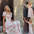 Summer Female Shoulderless Dress Slash Neck Fashion Printing Short Lantern Sleeve Women's Holiday Clothes Sexy Lady Floral Dress