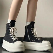 Women Platform Sneakers For Women PU&Canvas Unisex Lace Up Shoe Round Head Comfortable Brand New Classic Female Plus Size 35-42