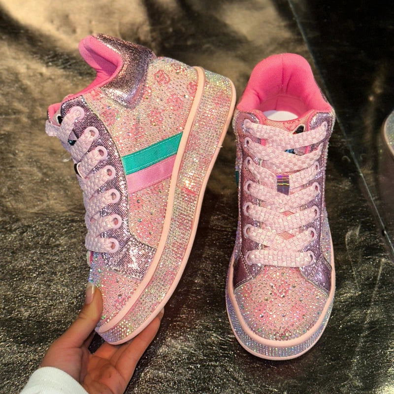 High Top Rhinestone Printing Women's Platform Shoes New Heightened Casual Sneakers Shine Design Outdoor Shoes Luxury Sneakers