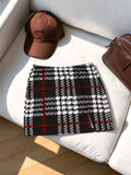 Women Elastic Waist Checkered Split Hem Mini Skirt Slim Fit Y2K Sexy Xmas Party Vintage Preppy Skirt