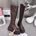 Women Knight High Boots Fashion Round Toe Rear Zipper Women Shoes Elegant Platform Height Increasing Short Plush Long Booties