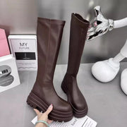 Women Knight High Boots Fashion Round Toe Rear Zipper Women Shoes Elegant Platform Height Increasing Short Plush Long Booties
