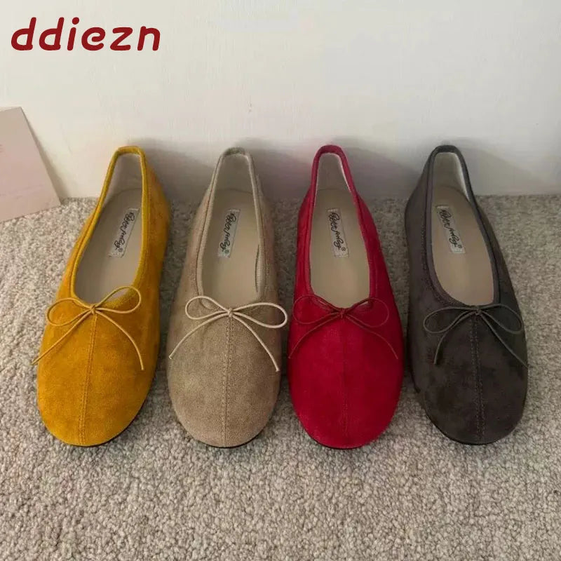 Fashion Butterfly-Knot Shallow Ladies Flat With Shoes Ballet Flats Female New In Autumn Spring Round Toe Women Slip On Shoes