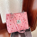 Casual Large Capacity Tote Bag Zipper Lightweight Shoulder Bag Cherry-print Handbag Girls