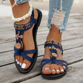 Flower Beaded Bohemian Sandals for Women Summer 2026 Roman Style Comfortable Flat Sandals Woman Lightweight Non Slip Beach Shoes