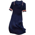 Polo Collar Knit Dresses for Women Summer Short Sleeve Slim Elegant Party Dress Casual Chic Stripe Vestido Feminino New Q715