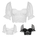 Women Sexy Blouses Bavarian Oktoberfest Tops Short Sleeve Pure White Lace Puff Sleeves Crop Tops Traditional Dirndl Party Blouse