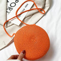 Women Minimalist Round Straw Crossbody Shoulder Vacation Handbag