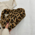 Fashion Leopard Print Shoulder Bag Solid Color Zipper Underarm Handbag Faux Fur Soft Women's Shoulder Bag Winter Season