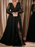 Dress Plus Size Elegant GIBSIE Plus Size Elegant V-Neck Sheer Mesh Sleeve Evening Long Dress Women Autumn Elastic Waist Tie Backless Party Dresses 2026