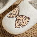 Women's Bow Embroidery Cotton Slippers Winter Warm Closed Back Soft Sole Breathable House Shoes Couple for Gift