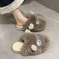 2026 New Women's Cotton Slippers with Thick Sole and Velvet Trim for Home & Outdoor Wear Cute Monster Design Cotton Slippers