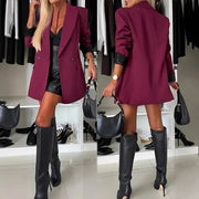 Women Suit Coat Lapel Long Sleeve Flap Pockets Suit Jacket Button Decor Slim Fit Solid Color Women Slim Fit Formal Suit Coat