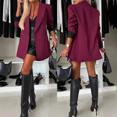 Women Suit Coat Lapel Long Sleeve Flap Pockets Suit Jacket Button Decor Slim Fit Solid Color Women Slim Fit Formal Suit Coat