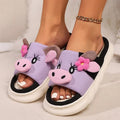 Couple Breathable Linen House Slippers Autumn Winter 2025 Cute Cow Thick Bottom Plus Size Women Indoor Shoes Platform Slides 45