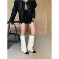 French style small fragrant round toe color blocked knight boots versatile thick heel high top boots for women