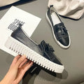 Loafers Genuine Leather Tassel White Shoes Women Round Toe Low-top Single Shoes Platform Casual Sewing Slip-On Lazy Loafers