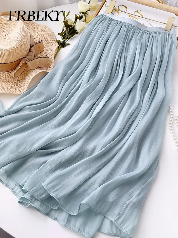 Skirts for Women Summer Pleated Temperament Half-body Skirt Slim Thin Section of The Long A-line Skirt Woman Clothing Streetwear