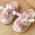 Winter Slippers Women Home Casual Fluffy Cute Cartoon Cow Designer Shoes Girl Flat Fuzzy Fur Slides Plush Platform Footwear Soft