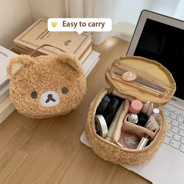 Makeup 1PCS Cute Plushes Makeup Case Anime Relaxed Bear Cosmetic Bag Women Jewelry Storage Pouch Girl Organizer Handbags Gifts