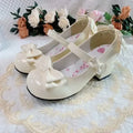 2025 Lolita Style Cute Round Head  Jane Pumps With Bow Women's Sweet Party Dress Midi Heels Shoes Fashion PU Sandals