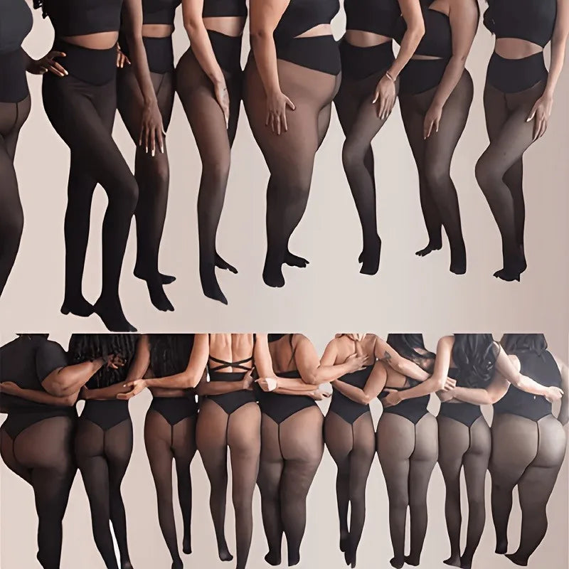 2026 New One Seam Fleece Lined Tights Sexy Black Shaping Thermal Leggings Translucent Pantyhose Sheer Fleece Leggings Plus Size