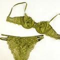 Women French Half Cup Ultra Thin Lace Bra Set, Sheer Elegant Lingerie Bra & Panty Underwear Kit