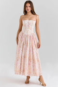 Elegant Floral Long Sundress Women's High Waist Hollow Out Dress White Sun Dresses Summer Evening Graduation Party