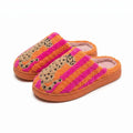 Embroidered Winter New Striped Leopard Print Plush Slippers for Women Indoor Non-Slip Warm Plush Shoes Holiday Gifts