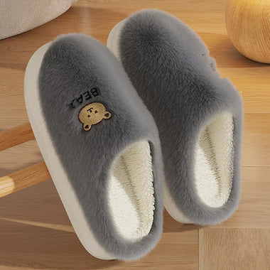 Men's/Women's Winter Plush Slippers - Cartoon Print Fleece-Lined House Shoes, Anti-Slip Couple Home Slides for Indoor/Outdoor