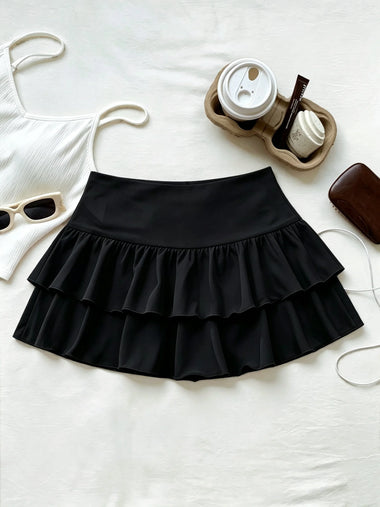 Women Skirt Women High Waist Ruffle Layered Mini Skirt Double Layer Tiered Short Skirt Y2K Sexy Sweet Casual Vacation Party Basic Skirt
