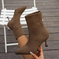 Women High Heels Spring Autumn Women Ankle Boots Slip-On Green Chelsea Boots Women Luxury Stretch Fabric Women Socks Shoes Pointed Toe High Heels