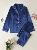 Women Autumn Winter Silk Pajamas Set Casual Soft Breathable and Relaxed Fit Long Shirt Tops and Long Pants Sleepwear