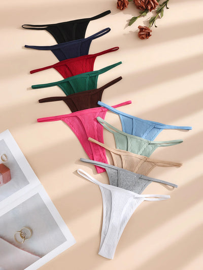 11Pcs Sexy Women‘s Thongs Low Waist Panties Underwear Solid Girls Briefs Cotton G-String Breathable Ladies Panty Female Lingerie