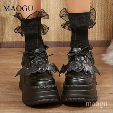 Ladies Lolita Platform Shoes Lace‑Up Chunky Sneakers Women's Thick Sole Wedges Pumps Street Style Women Cosplay Shoes Size 35-43