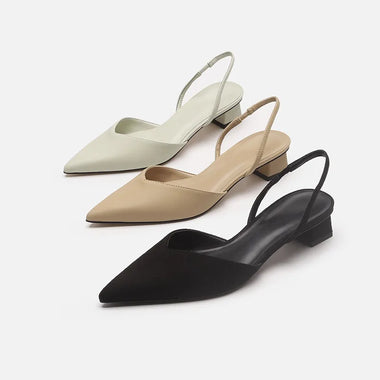 Summer Women Sandals Pointed High Heels Black Baotou Fashion Sandals Shallow Office Career Sandals Low Heel Slip-on Single Shoes