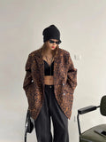 Fashion Leopard Print Suit Blazer Coats Women Harajuku Retro Jacket Female Long Sleeve Tops Autumn Streetwear Loose Outerwear