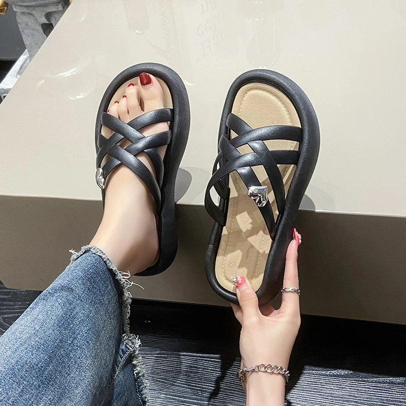 2025 Summer Hot Sale Women Slippers Open Heel Sandals Beach Shoes for Outdoor Round Toe Casual Lightweight Footwear Female Flats