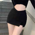 Black Split Mini Skirts Women Summer Sexy Club High Waist Slit Skirt Streetwear Korean Party Fashion Irregular Slim A Line Skirt