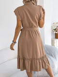 Summer Casual Woman Dress 2026 Fashion Solid Color Single Breasted Ruffle Edge Short Sleeve Dresses With Belt Khaki Blue Green