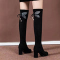 Knee High Fce Lined Slimming Long Sos Boots Flat Mid Heel Women's Over Knee Faion Boots Spring Knee Over Long Boots for Women