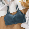 Women Ribbed Seamless Bralette Wireless Padded Bra Adjustable Thin Straps Soft Comfort Breathable Casual Brassiere Lingerie