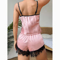 Women's Satin Bra And Shorts Set Solid-Color Summer Lingerie Nightwear Sets Silky 2-Piece Underwear Pajamas Suit V-Neck Vest Top